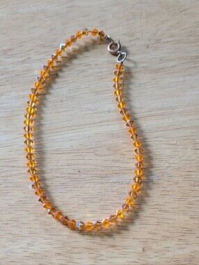 Handmade Swarovski Crystal Anklet With Orange and Iridescent Amber Bicones